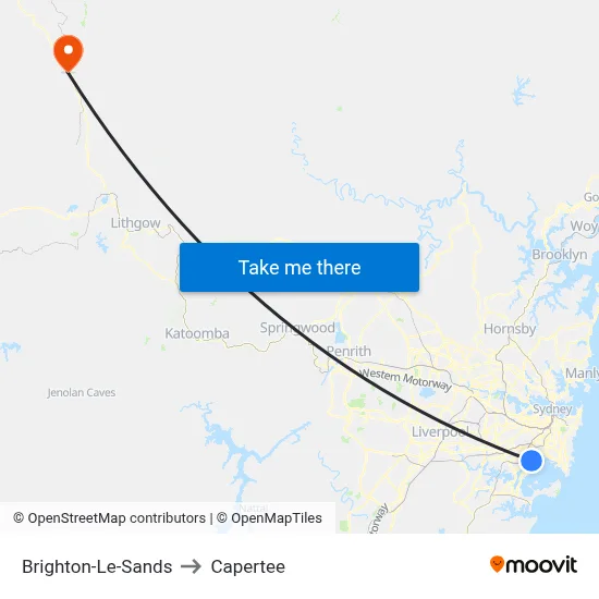 Brighton-Le-Sands to Capertee map
