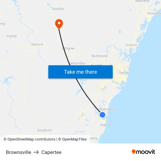 Brownsville to Capertee map