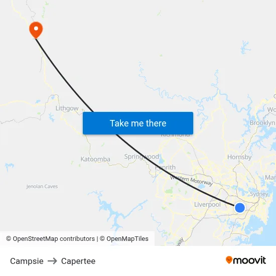Campsie to Capertee map