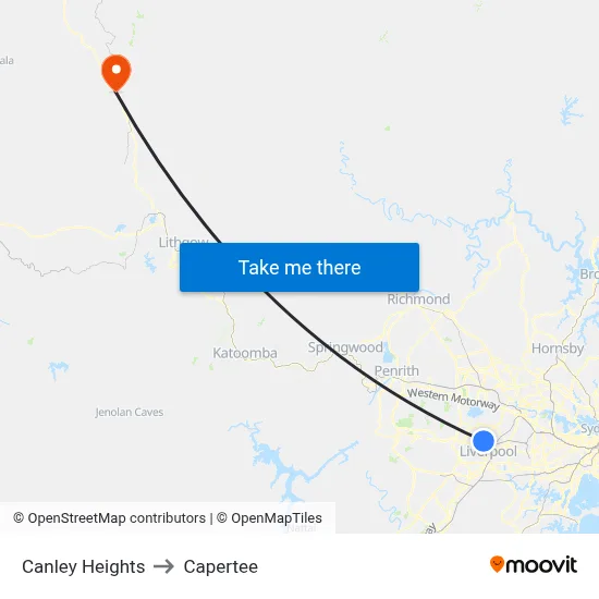 Canley Heights to Capertee map