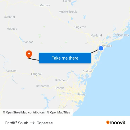 Cardiff South to Capertee map
