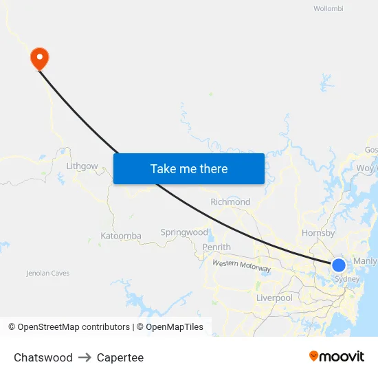 Chatswood to Capertee map