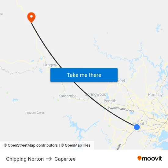 Chipping Norton to Capertee map