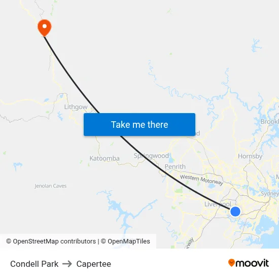 Condell Park to Capertee map