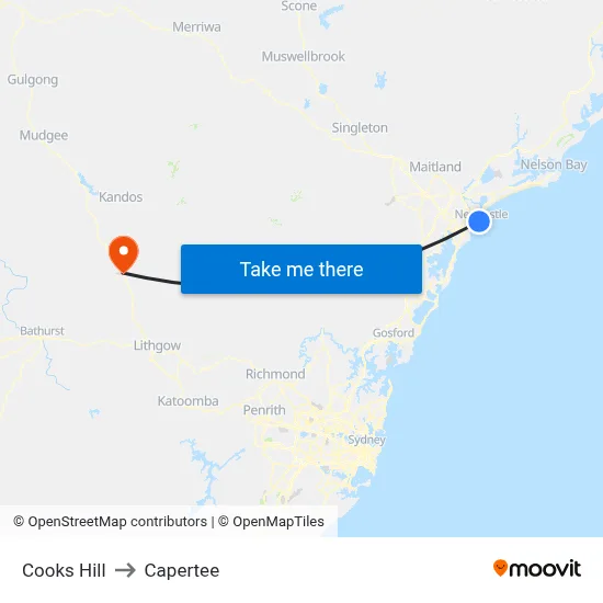 Cooks Hill to Capertee map