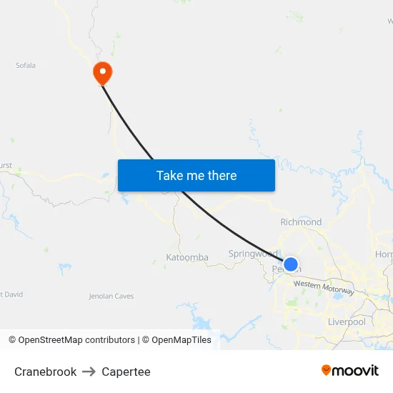 Cranebrook to Capertee map