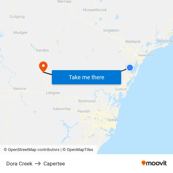 Dora Creek to Capertee map