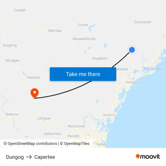 Dungog to Capertee map