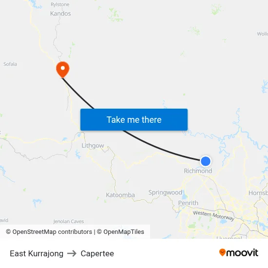 East Kurrajong to Capertee map