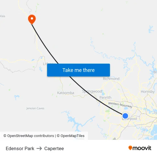 Edensor Park to Capertee map