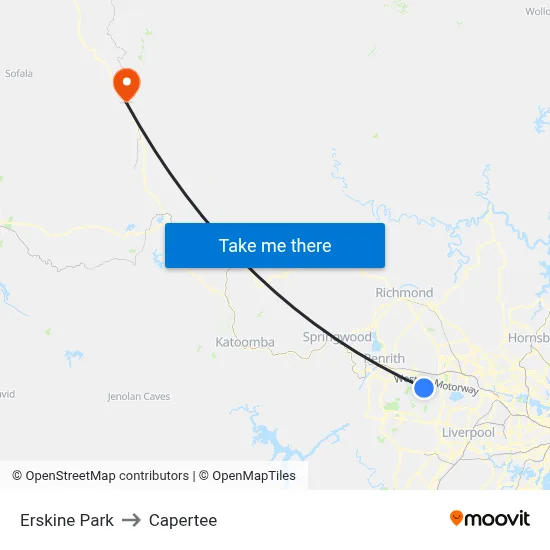 Erskine Park to Capertee map