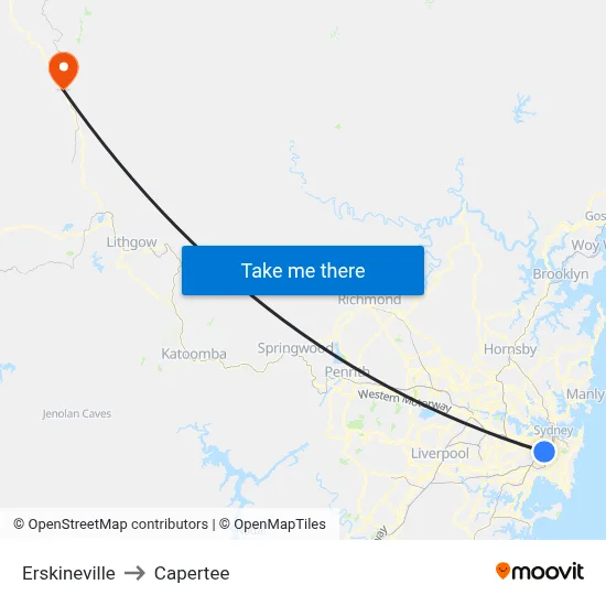 Erskineville to Capertee map
