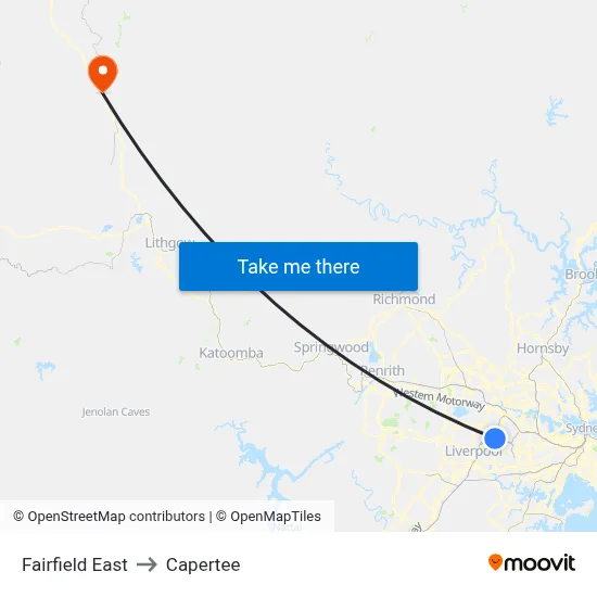 Fairfield East to Capertee map
