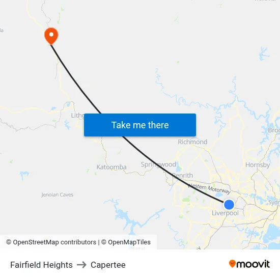 Fairfield Heights to Capertee map