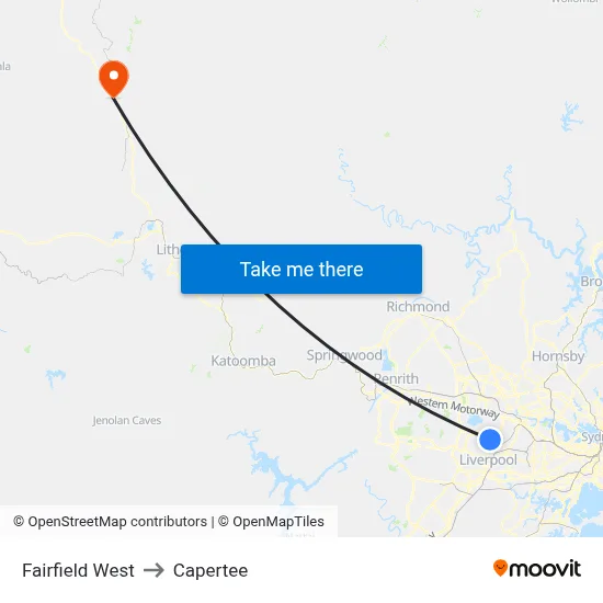 Fairfield West to Capertee map