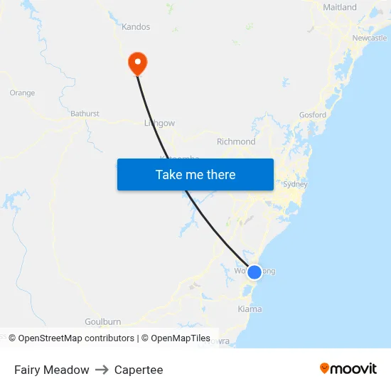 Fairy Meadow to Capertee map