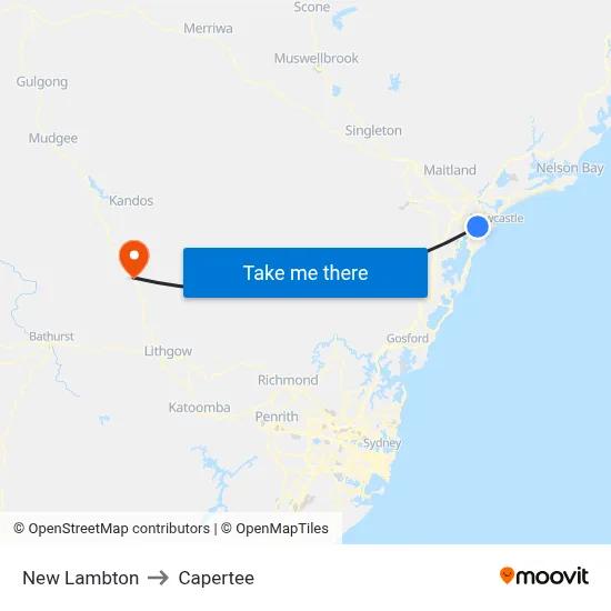 New Lambton to Capertee map