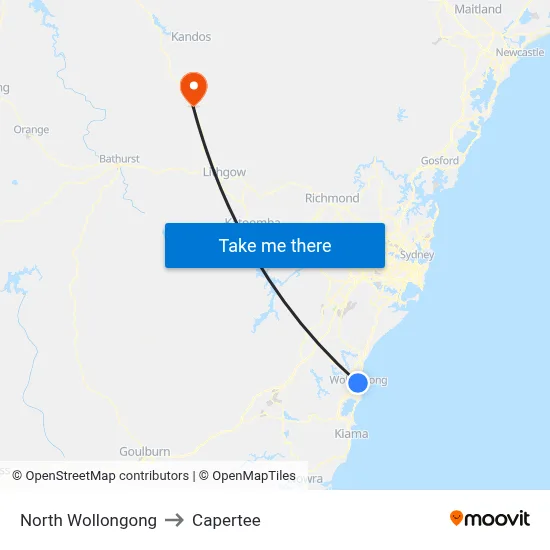 North Wollongong to Capertee map
