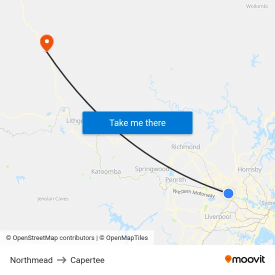 Northmead to Capertee map