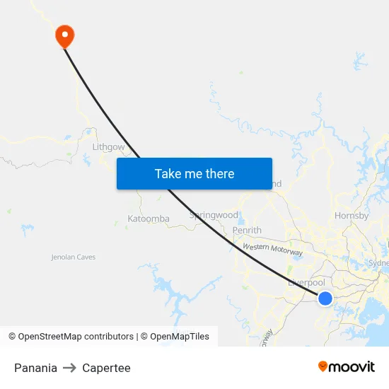 Panania to Capertee map