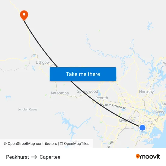 Peakhurst to Capertee map