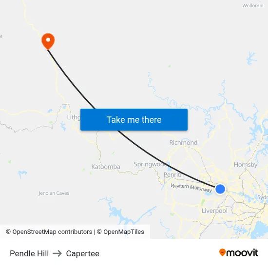 Pendle Hill to Capertee map