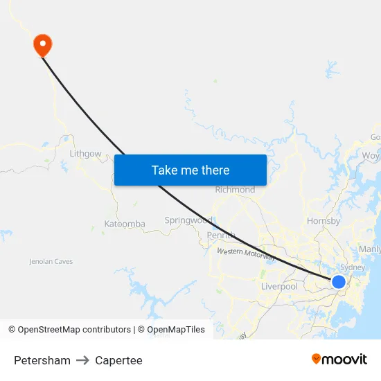 Petersham to Capertee map