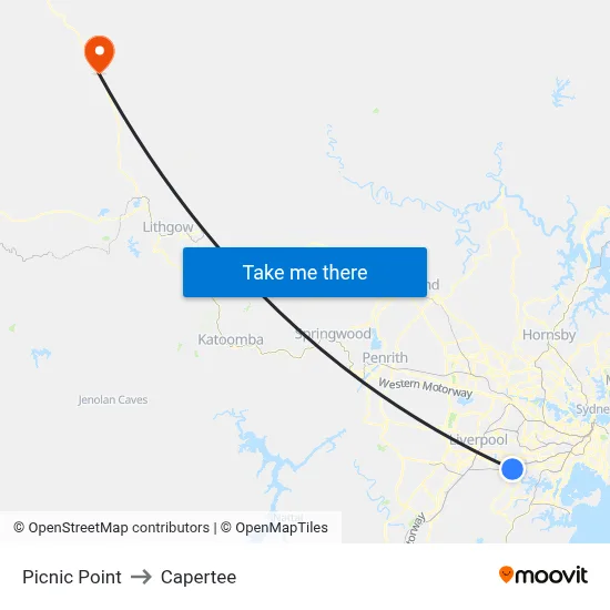 Picnic Point to Capertee map