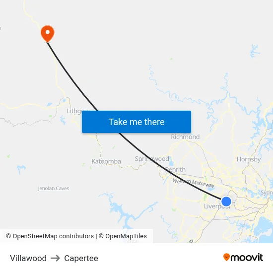 Villawood to Capertee map