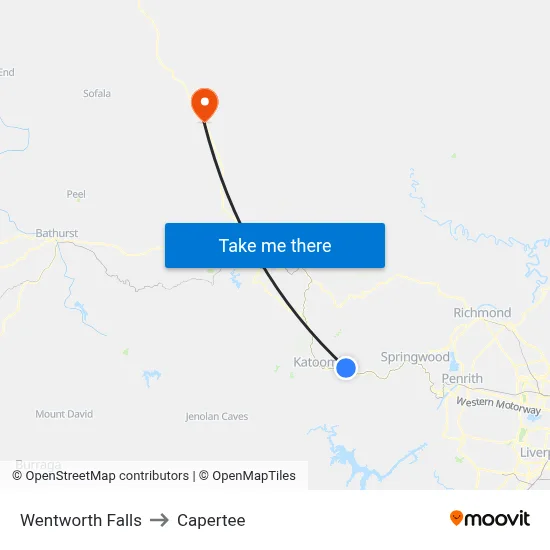 Wentworth Falls to Capertee map