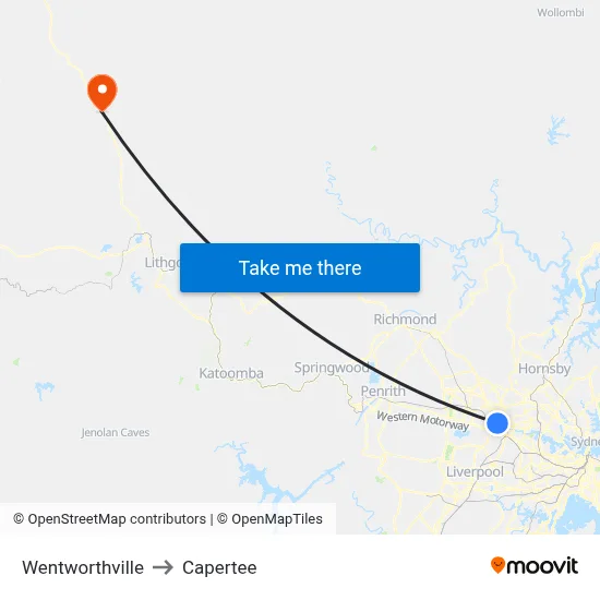 Wentworthville to Capertee map
