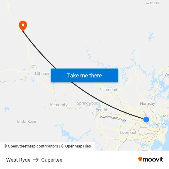 West Ryde to Capertee map