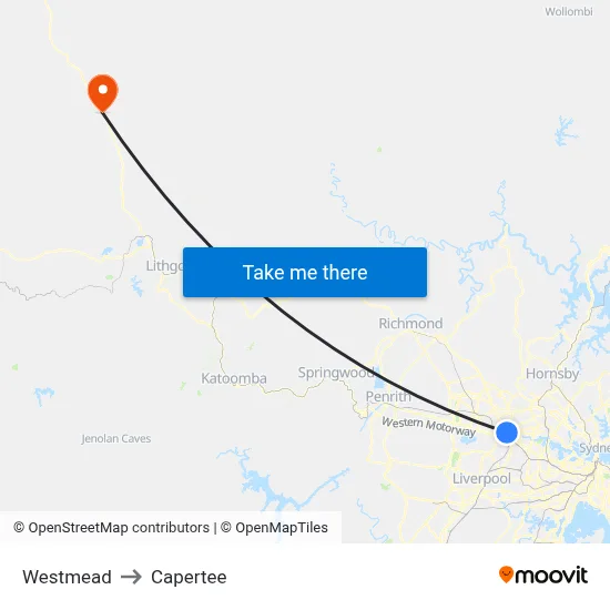 Westmead to Capertee map