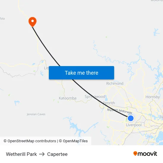Wetherill Park to Capertee map