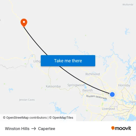 Winston Hills to Capertee map