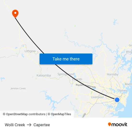 Wolli Creek to Capertee map