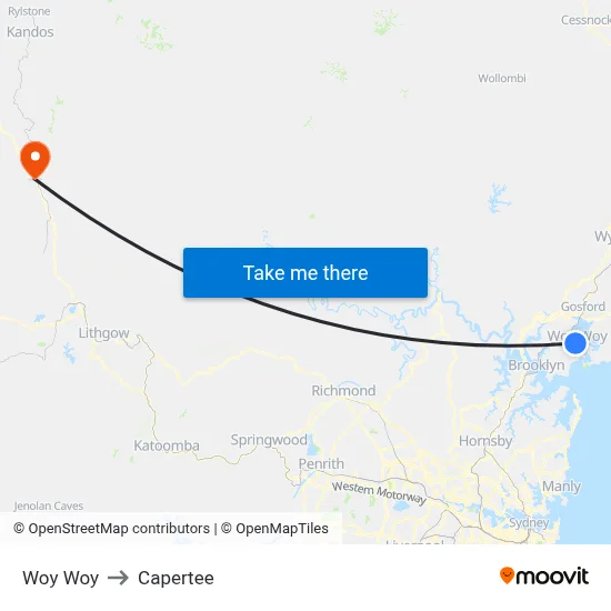 Woy Woy to Capertee map