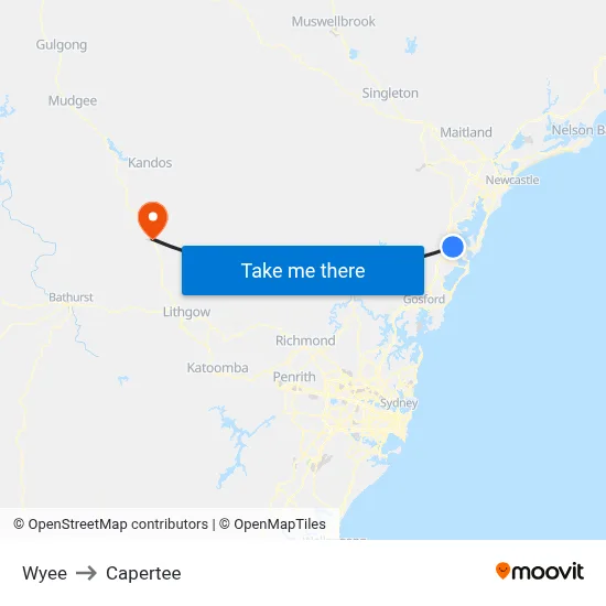 Wyee to Capertee map