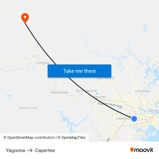 Yagoona to Capertee map