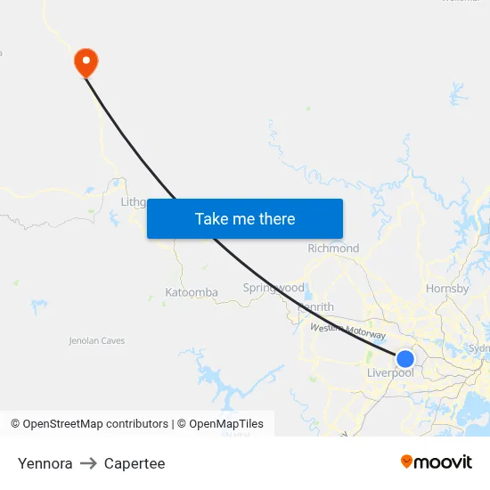 Yennora to Capertee map