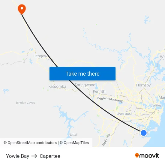 Yowie Bay to Capertee map