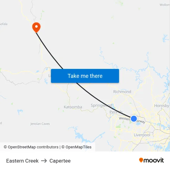 Eastern Creek to Capertee map