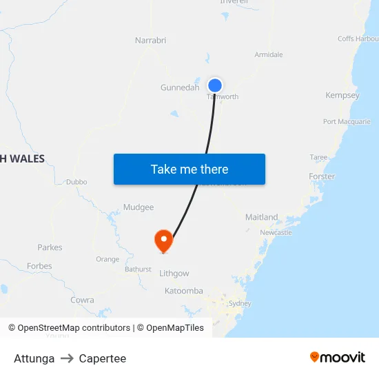 Attunga to Capertee map