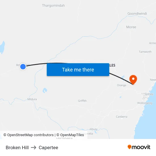 Broken Hill to Capertee map