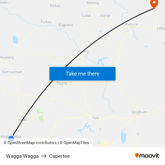 Wagga Wagga to Capertee map