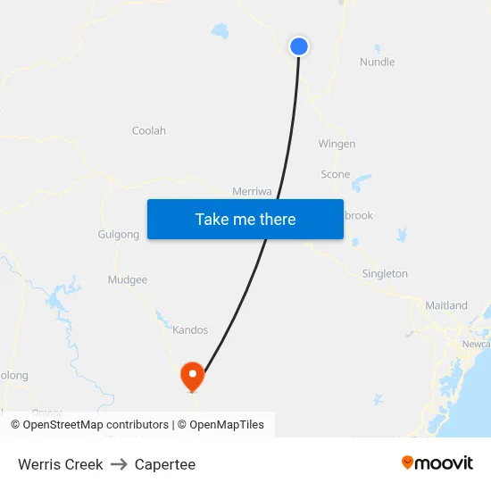 Werris Creek to Capertee map