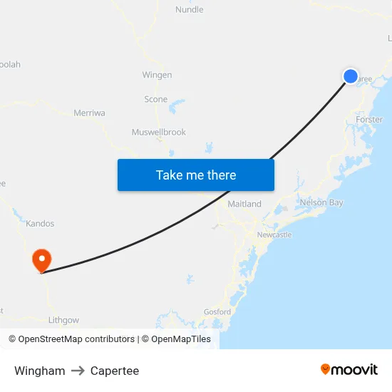 Wingham to Capertee map