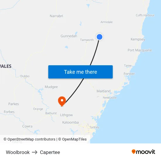Woolbrook to Capertee map