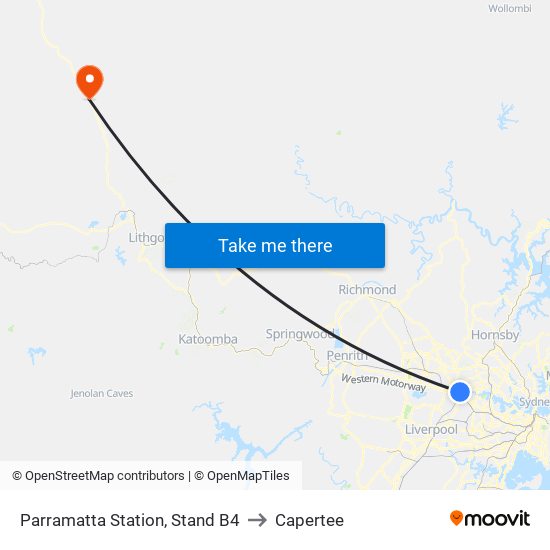 Parramatta Station, Stand B4 to Capertee map