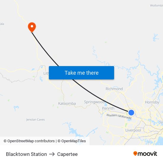 Blacktown Station to Capertee map